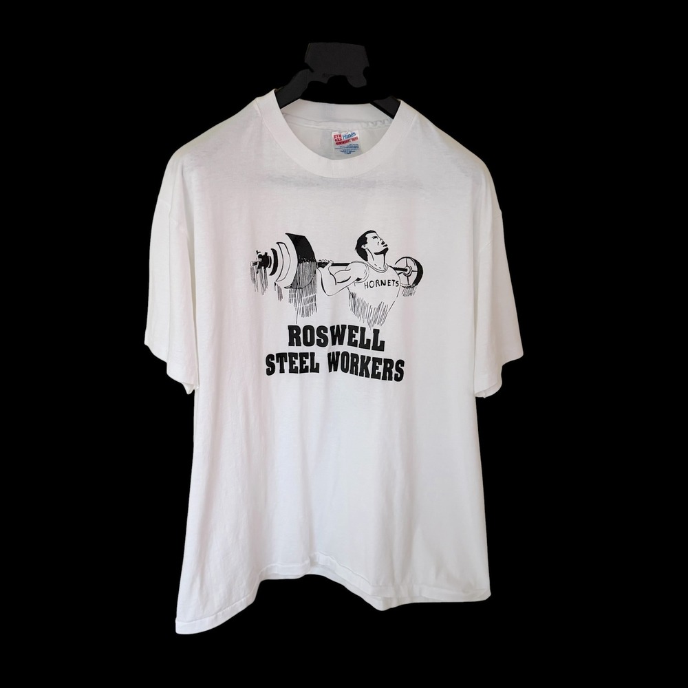 Vintage 90'a Roswell Steel Workers T-Shirt XL White Single Stitch